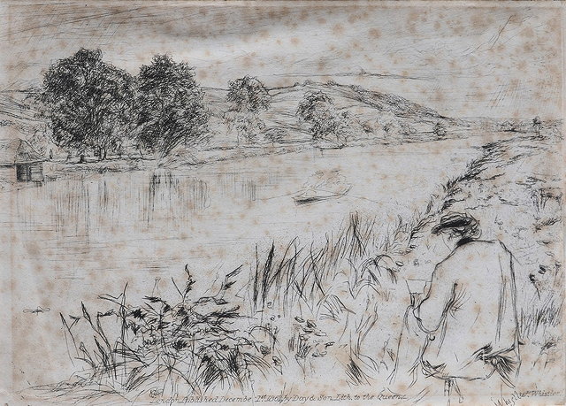 Appraisal: JAMES ABBOT MCNEIL WHISTLERA man seated drawing on the banks