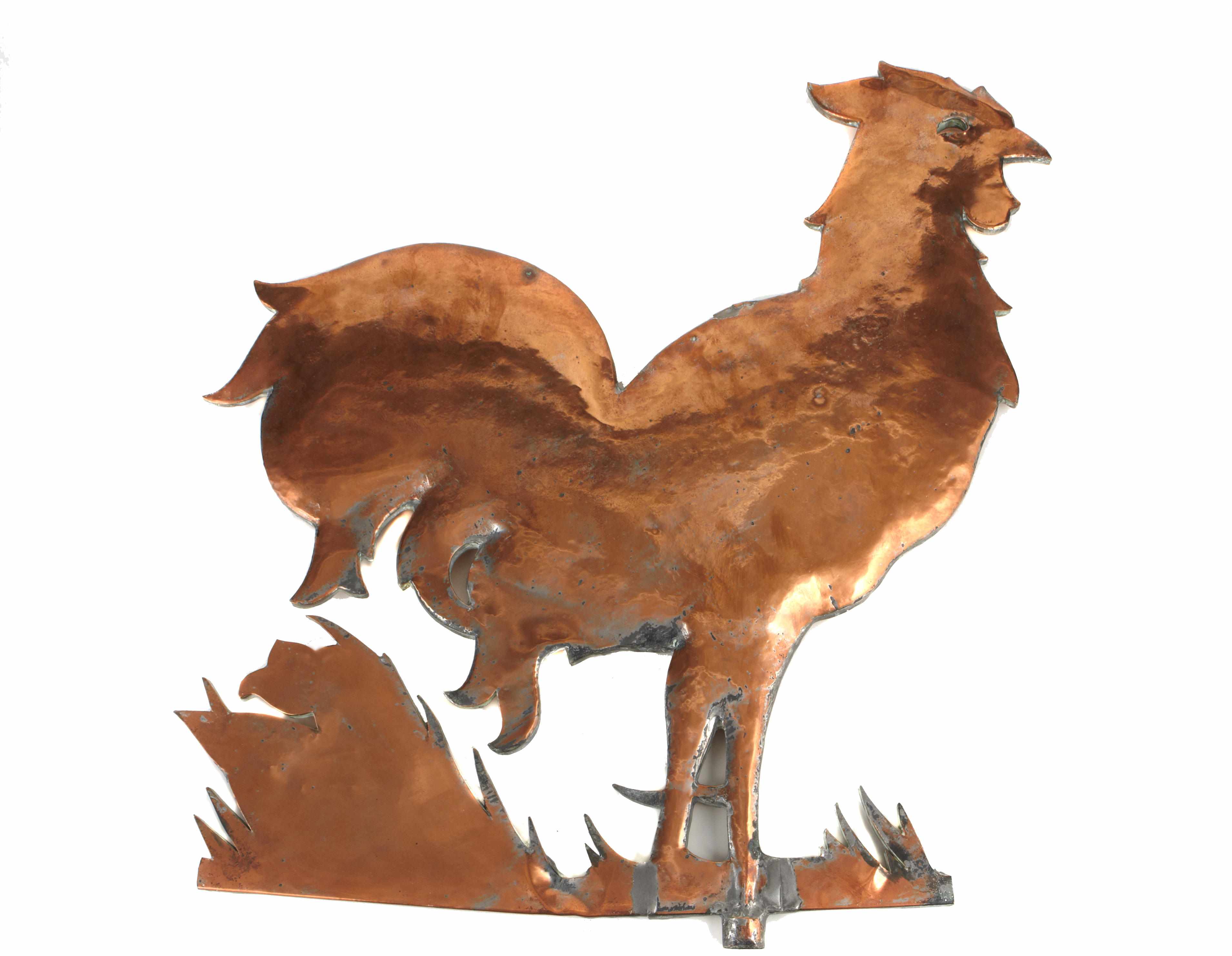 Appraisal: A polished copper rooster form weathervane Together with a pair