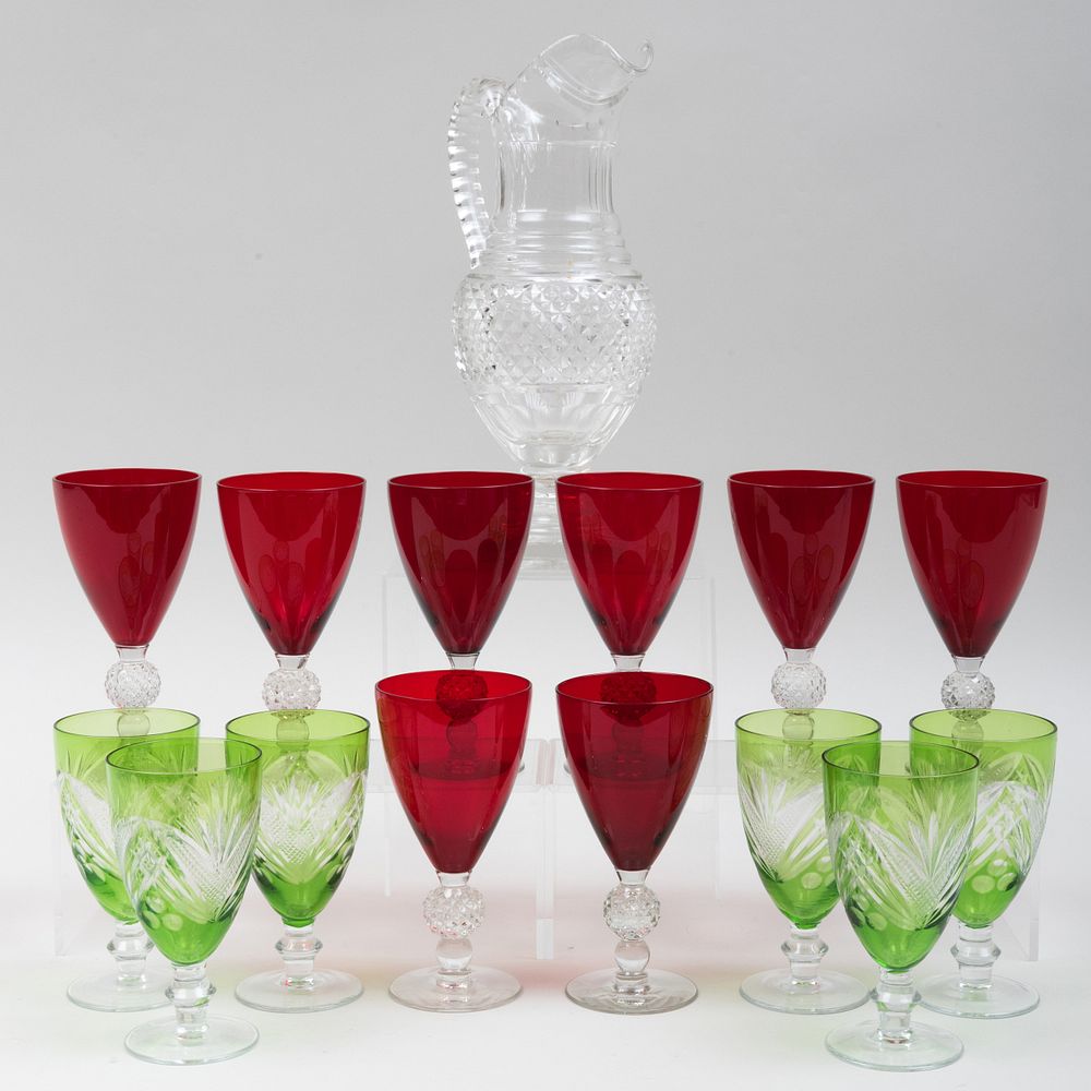 Appraisal: Assembled Cut Glass Drinkware Service Unmarked Comprising A cut colorless