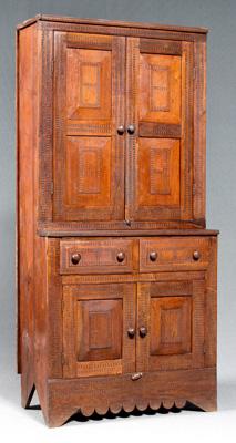 Appraisal: Southern folk art step back cupboard walnut throughout one-case construction