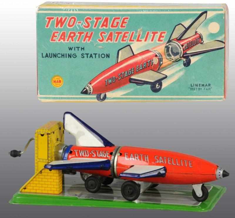 Appraisal: Tin Linemar Two-Stage Earth Satellite Toy Description Japanese Friction mechanism