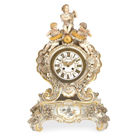 Appraisal: Meissen Gilt Decorated Porcelain Mantel Clock and Stand Estimate -