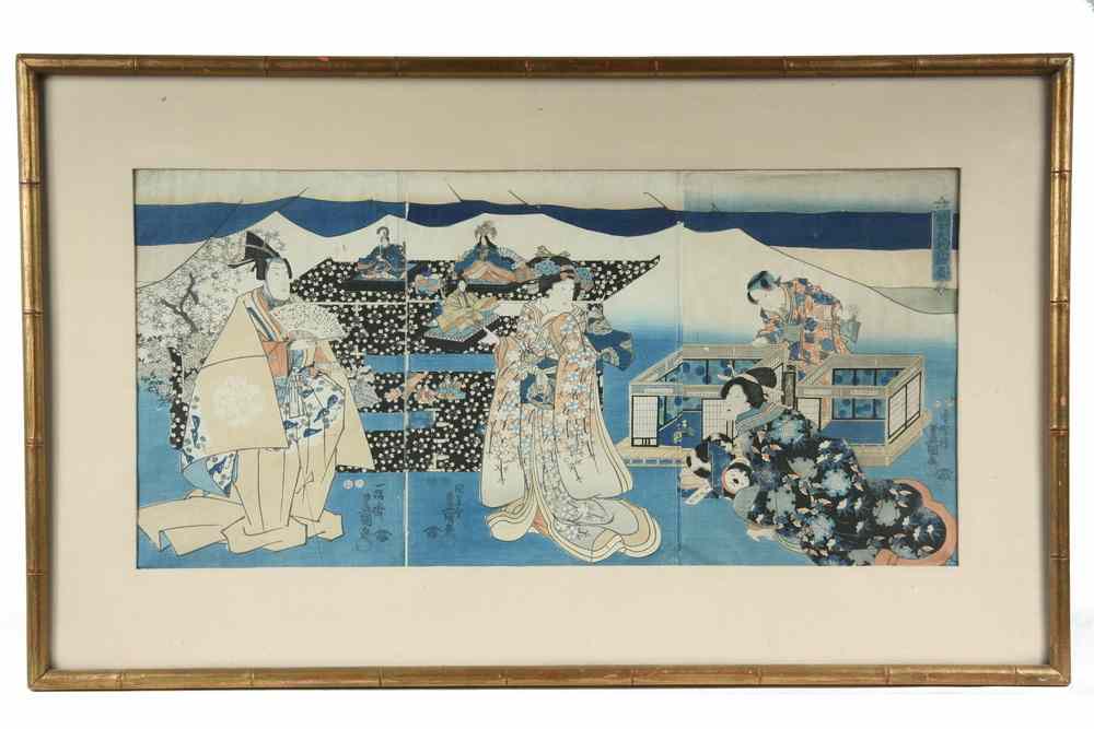 Appraisal: JAPANESE WOODBLOCK PRINT - Oban Triptych by Kunisada signed as