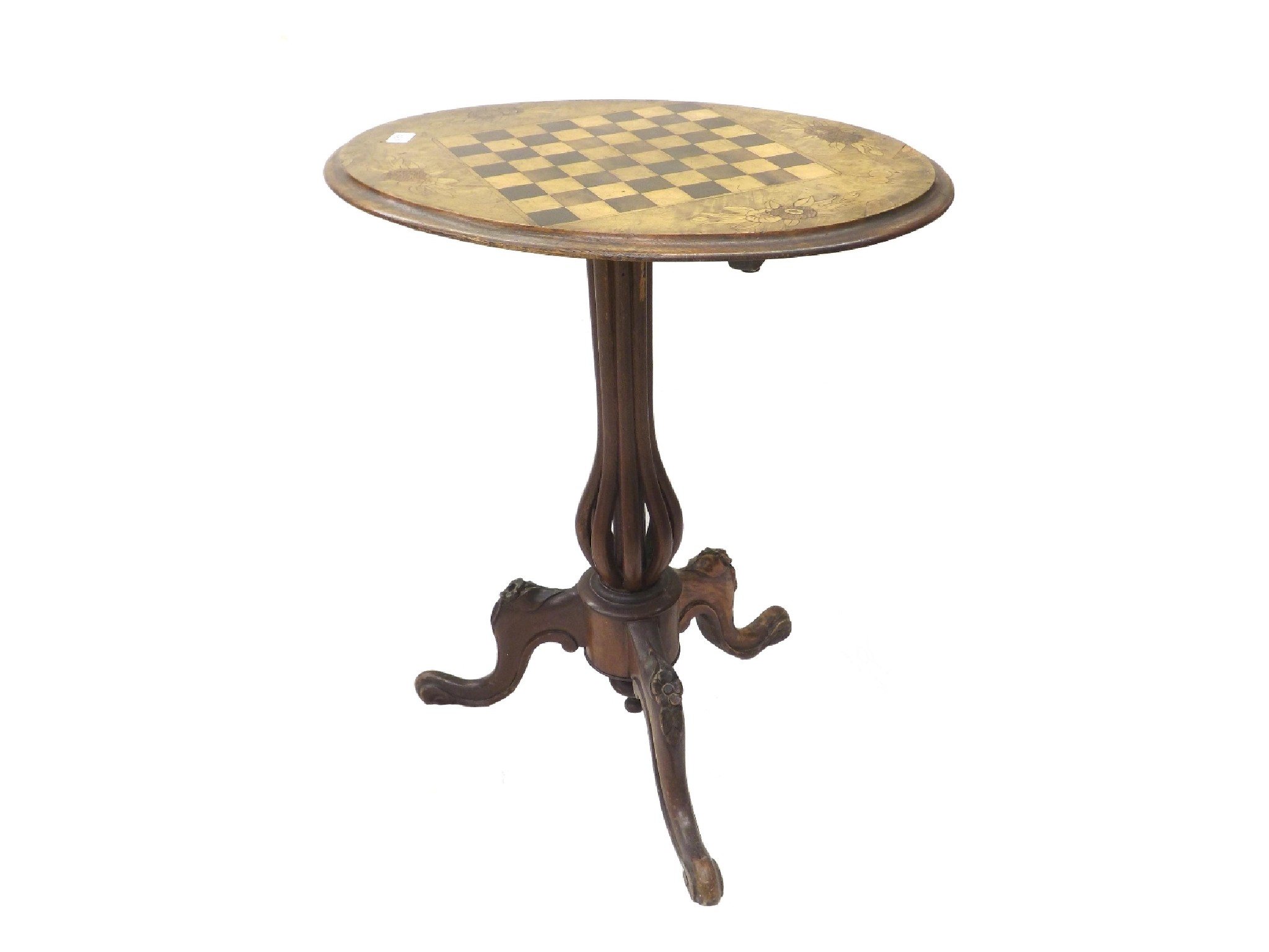 Appraisal: Victorian walnut chess table the oval top upon a pierced