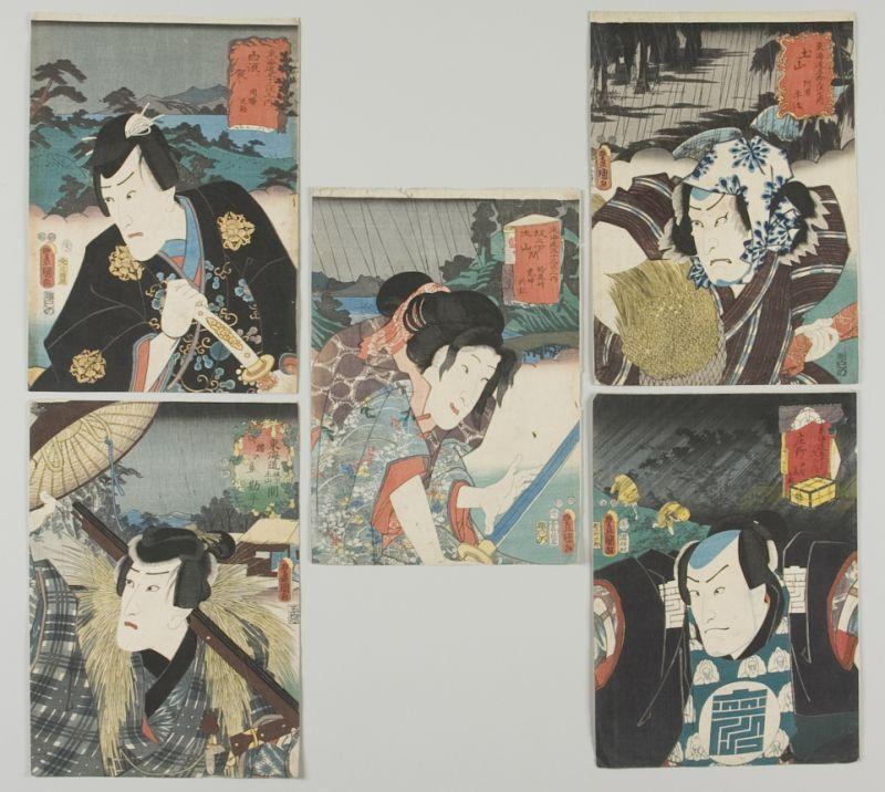 Appraisal: Utagawa Kunisada Japan - five woodblock prints depicting Kabuki actors