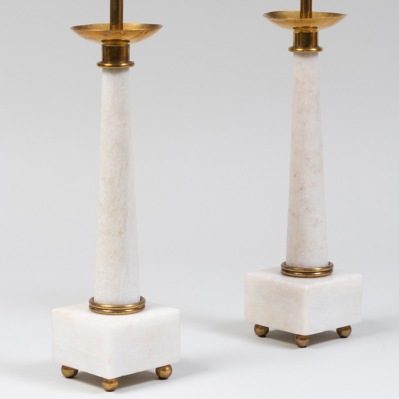 Appraisal: Pair of Gilt-Metal-Mounted Marble Table Lamps Together with a brass