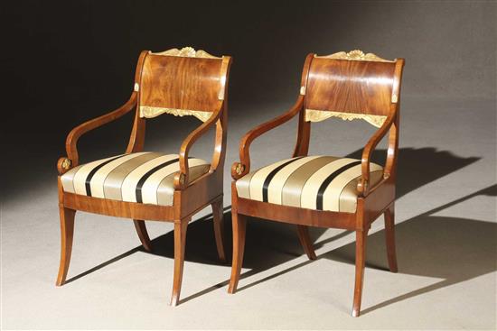 Appraisal: Pair of Baltic Neoclassical Parcel Gilt Mahogany Fauteuils First Quarter