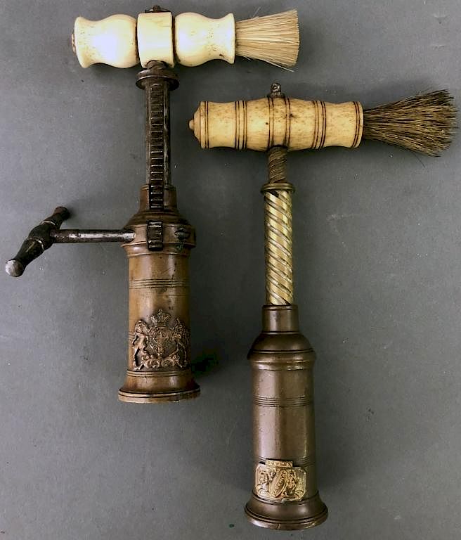 Appraisal: Two English Brass Cork Screws Two similar English brass cork