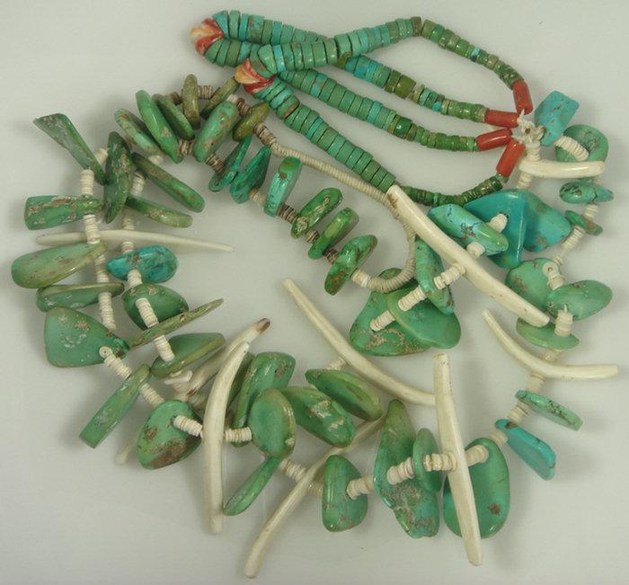 Appraisal: Turquoise and bone beaded necklace long with row turquoise beaded