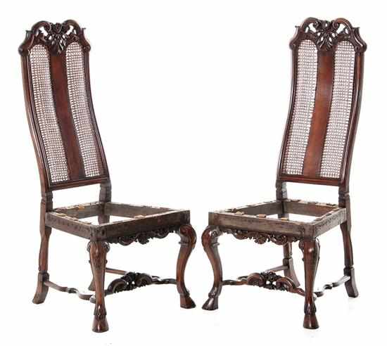 Appraisal: Pair James II style carved walnut side chairs th century