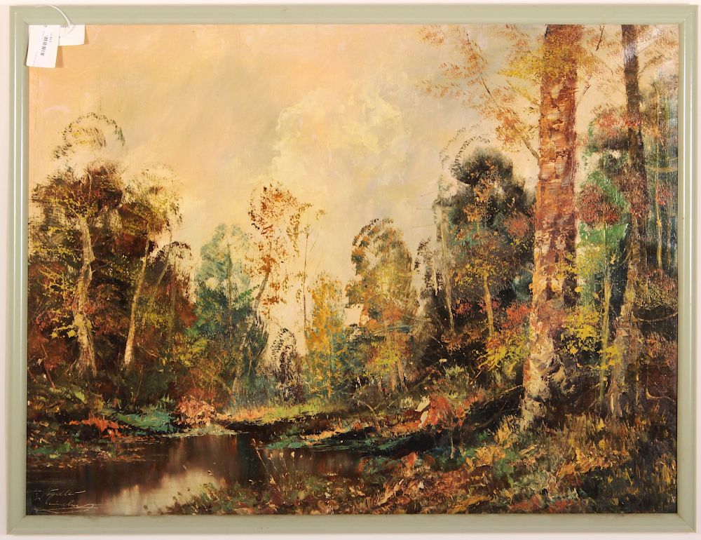 Appraisal: th C Landscape Autumnal Pond O C th C Landscape