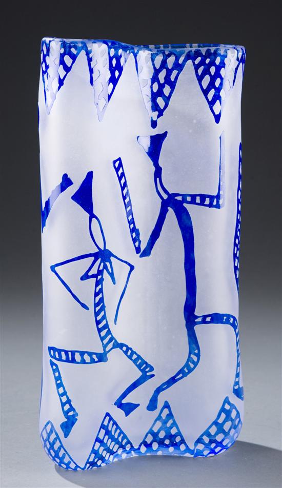 Appraisal: Art Glass vase by Margaret Burke c Tactile blue primitive