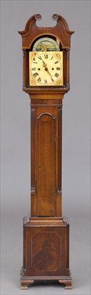 Appraisal: GEORGE III-STYLE MAHOGANY GRANDMOTHER CLOCK Breakarch painted dial with chipped