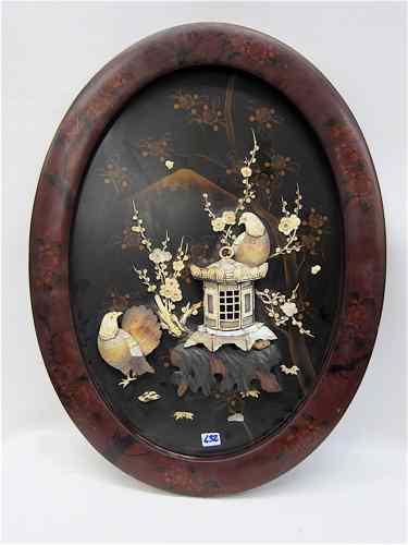 Appraisal: JAPANESE OVAL CARVED DISPLAY of ivory bone abalone shell and