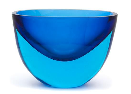 Appraisal: A Contemporary Blue Glass Vessel-form Vase Height x width inches