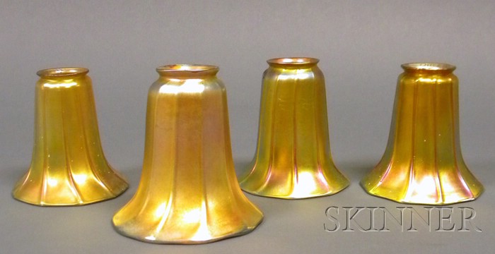 Appraisal: Four Gold Favrile Art Glass Lamp Shades including three Quezal