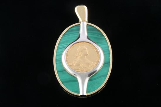 Appraisal: BULGARI K YELLOW GOLD MOUNTED MALACHITE PENDANT Oval malachite panel