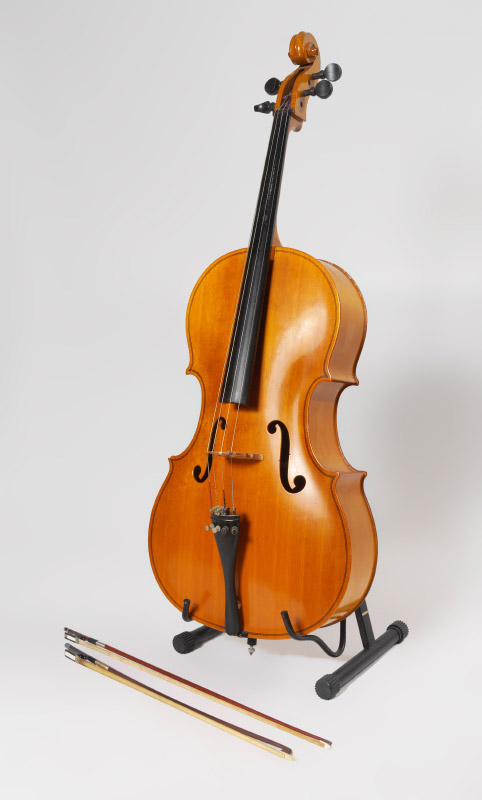 Appraisal: ENGELHARDT CELLO WITH STAND AND BOWS Model spruce and maple