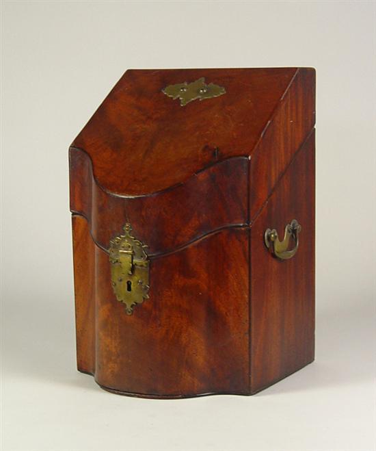 Appraisal: English Knife Box Circa Fitted interior Burl mahogany veneer Apparently