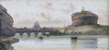 Appraisal: Illegibly Signed Watercolor of Rome An illegibly signed watercolor of