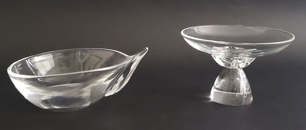 Appraisal: Signed Steuben Clear Crystal Serving Bowl and Compote Signed Steuben