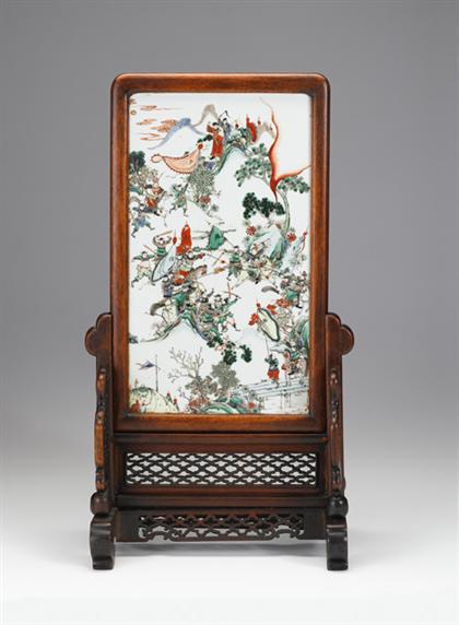 Appraisal: Chinese famille rose table screen and hardwood stand th century