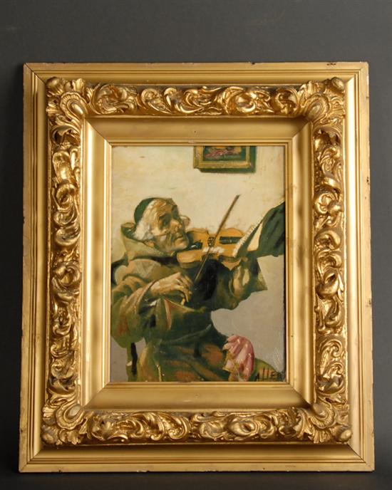 Appraisal: An Enhanced Print of A Monk Playing a Violin signed