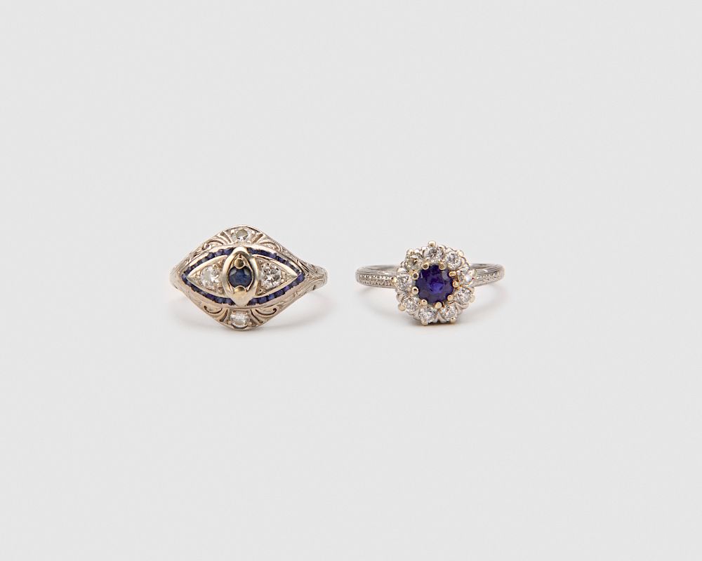 Appraisal: Two LAMBERT BROS Platinum Diamond and Sapphire Rings Two LAMBERT