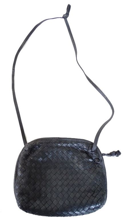 Appraisal: Bottega Veneta black leather woven evening bag Bottega Veneta black