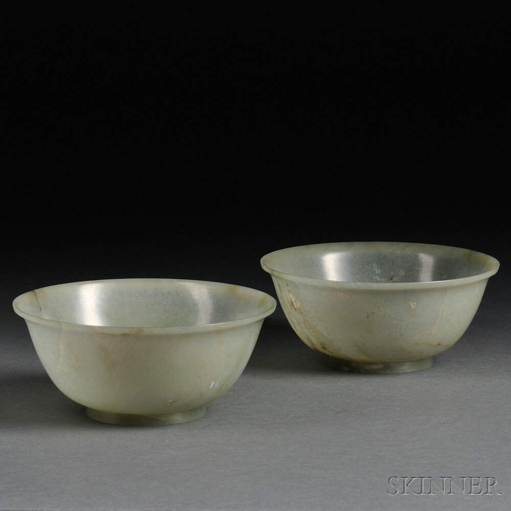 Appraisal: Pair of Jade Bowls China th th century of round