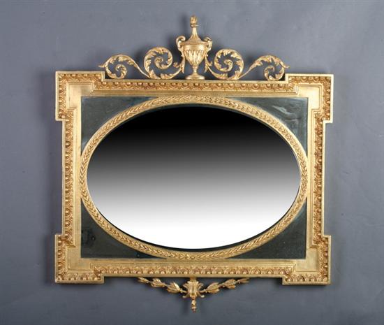 Appraisal: GEORGIAN-STYLE GILT-AND-GESSO-ON-WOOD WALL MIRROR late th century Classical urn crest