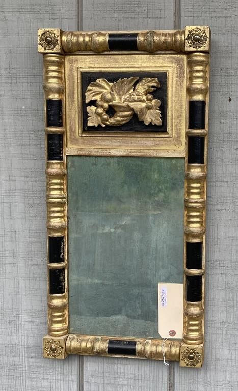 Appraisal: Small Gilt Ebonized Carved Classical Mirror with cornucopia design high