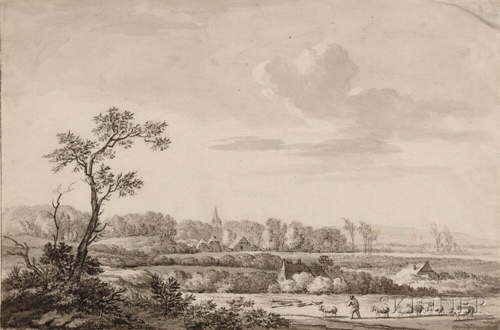 Appraisal: Jan Apeldoorn Dutch - A View of Leusden with Shepherd