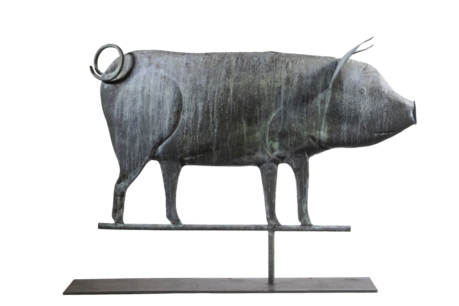 Appraisal: FULL BODIED COPPER PIG WEATHERVANE ON STAND Hollow Hand Hammered