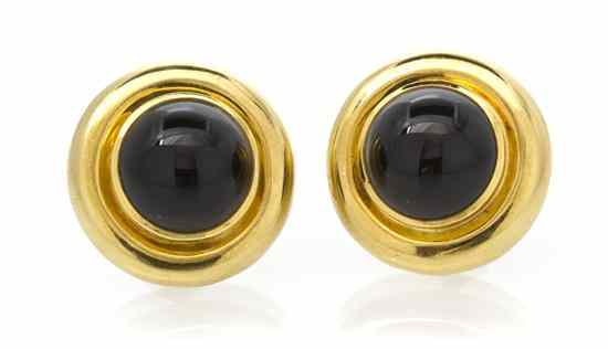 Appraisal: A Pair of Karat Yellow Gold and Onyx Earclips Paloma