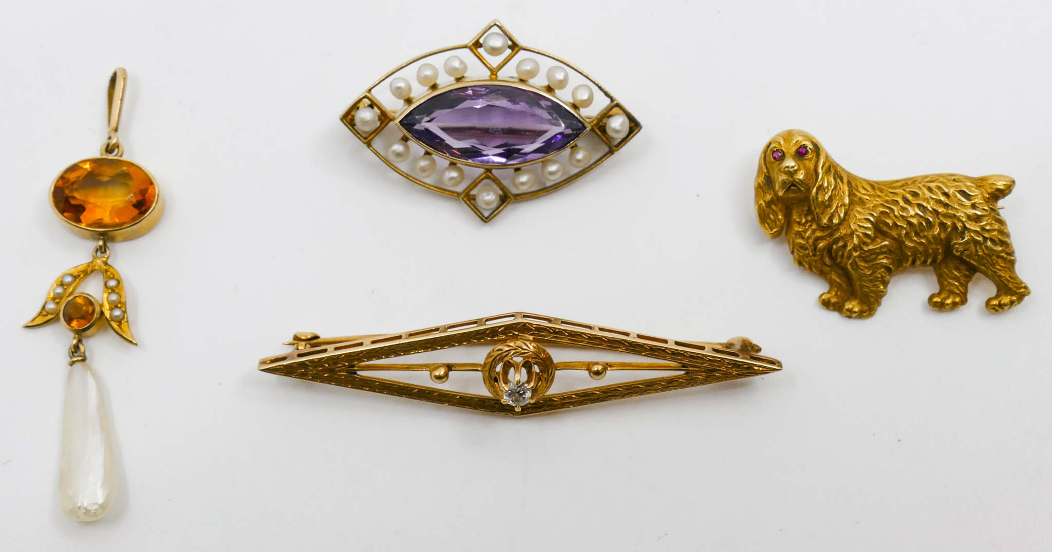 Appraisal: Box Edwardian k Bar Pins and Lavalier - Grams TW