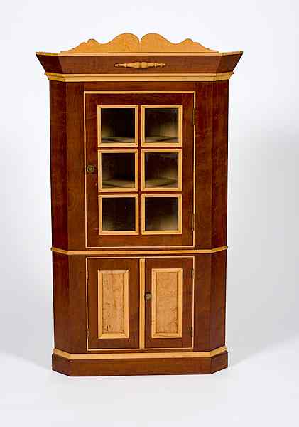 Appraisal: Miniature Pine Corner Cupboard American late th century A painted