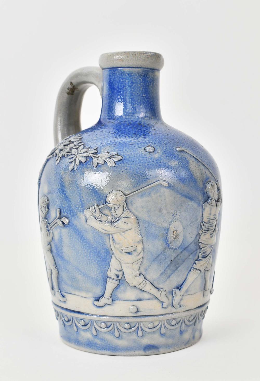 Appraisal: GERMAN SALT-GLAZED STONEWARE GOLF RELATED JUGThe underside impressed Germany Ges