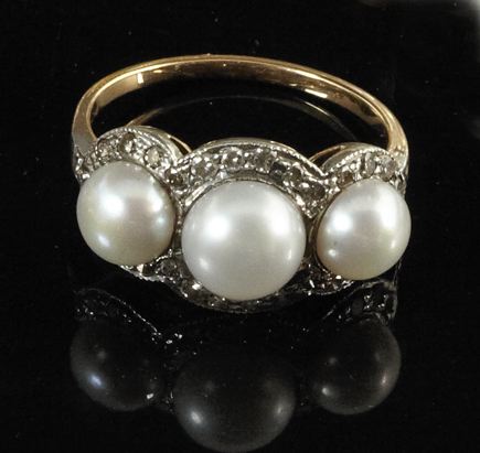 Appraisal: Eighteen-Karat White Gold Pearl and Diamond Lady's Ring composed of