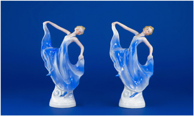 Appraisal: Two Art Deco Porcelain Dancers No marks Each is inches