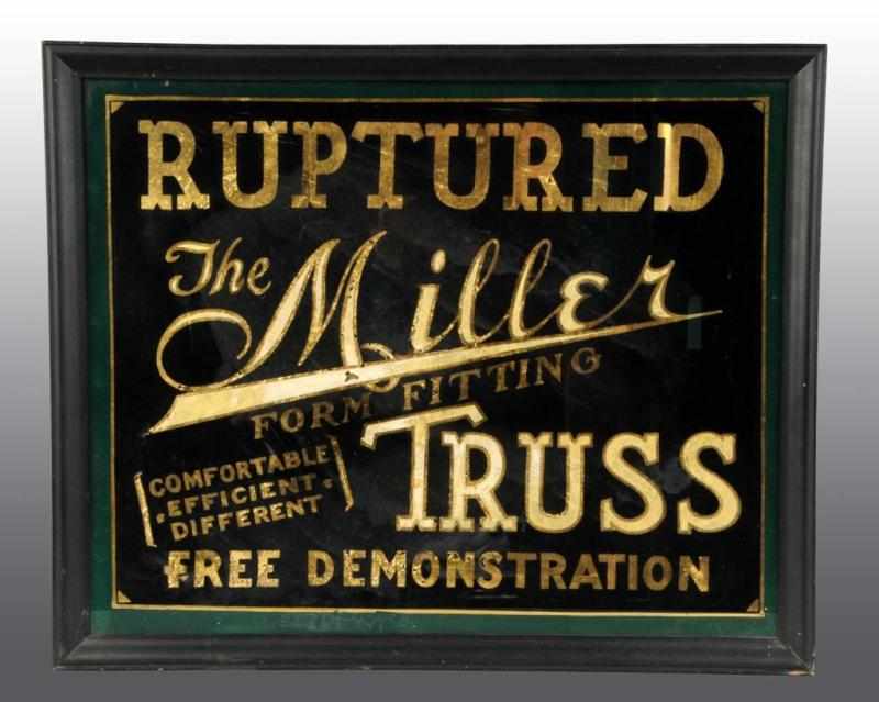 Appraisal: Reverse on Glass Miller Truss Sign Description Some spotty paint