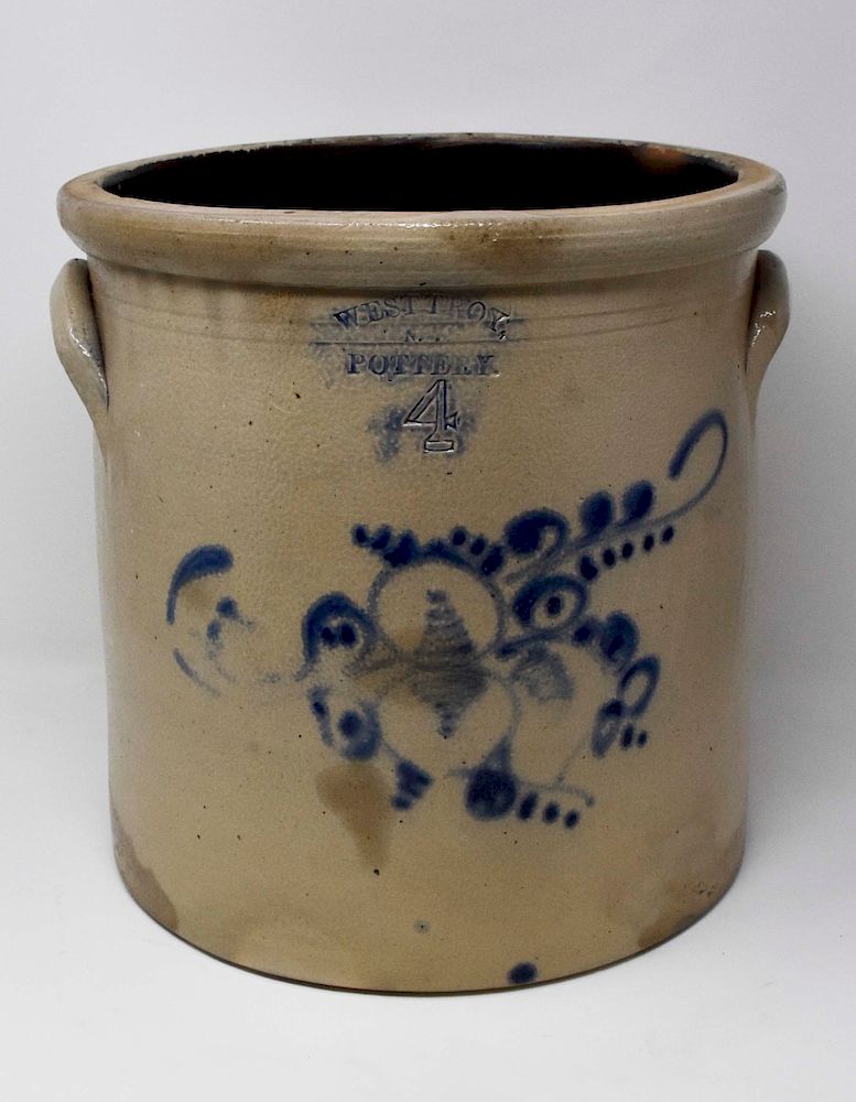 Appraisal: G West Troy NY Blue Decorated Stoneware Crock G West