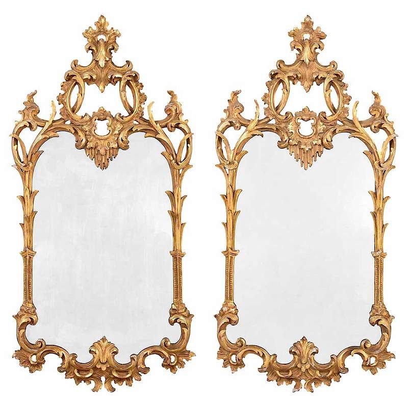 Appraisal: Pair Chippendale Style Carved Giltwood Mirrors th century each well