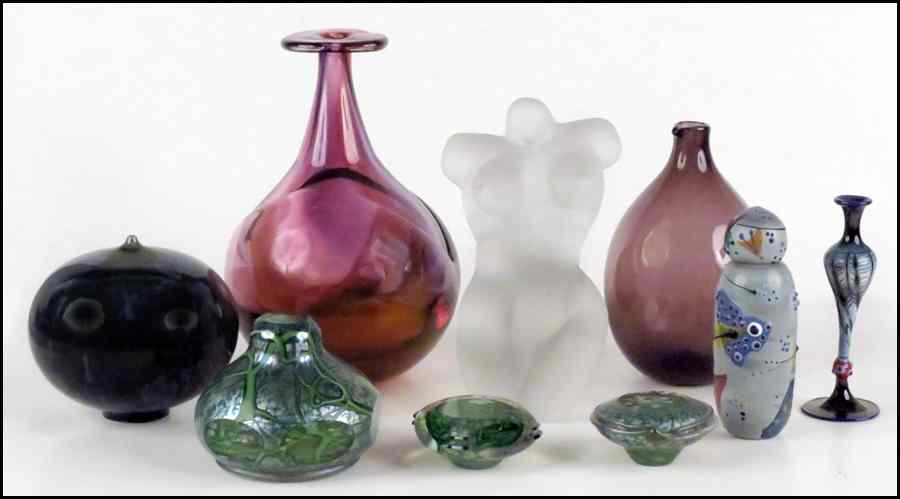 Appraisal: TIMO SARPANEVA AMETHYST GLASS VESSEL Together with a Phyllis Ihrman