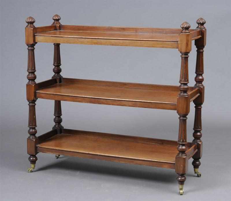 Appraisal: VICTORIAN CARVED MAHOGANY THREE-TIER TAG RE The three-quarter galleried top