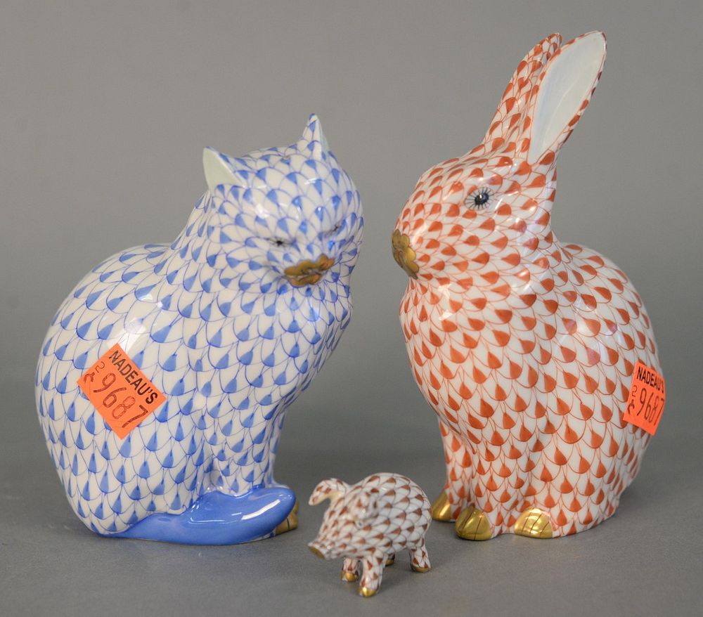 Appraisal: Three Herend Animal Figures to include rabbit height cat height