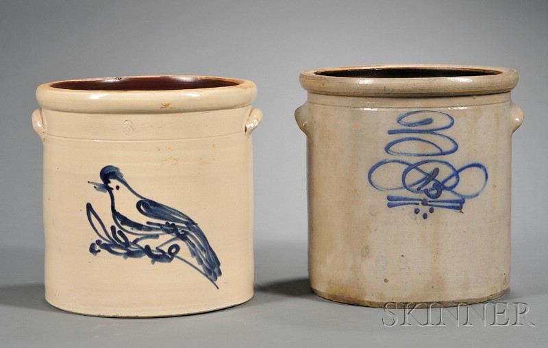 Appraisal: Two Cobalt-decorated Stoneware Crocks America th and th century three-gallon