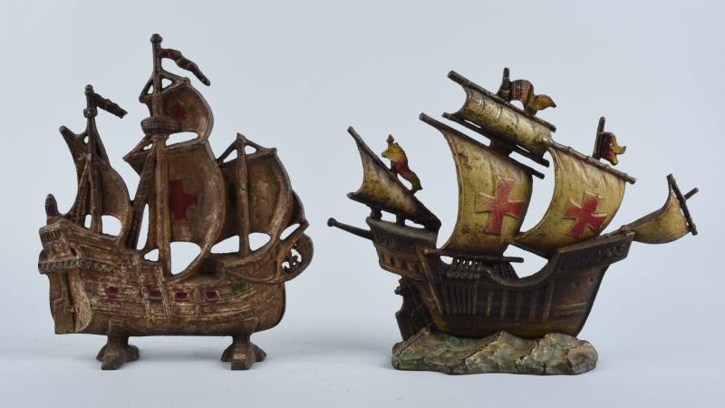 Appraisal: Cast Iron Galleon Ships Doorstops One combination of lamp and