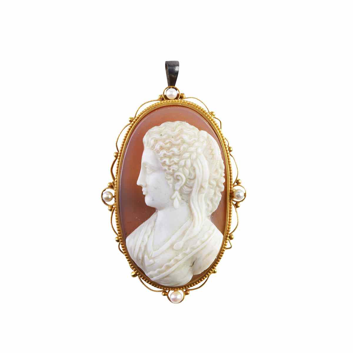 Appraisal: Oval Carved Hardstone Cameo in an k yellow gold brooch