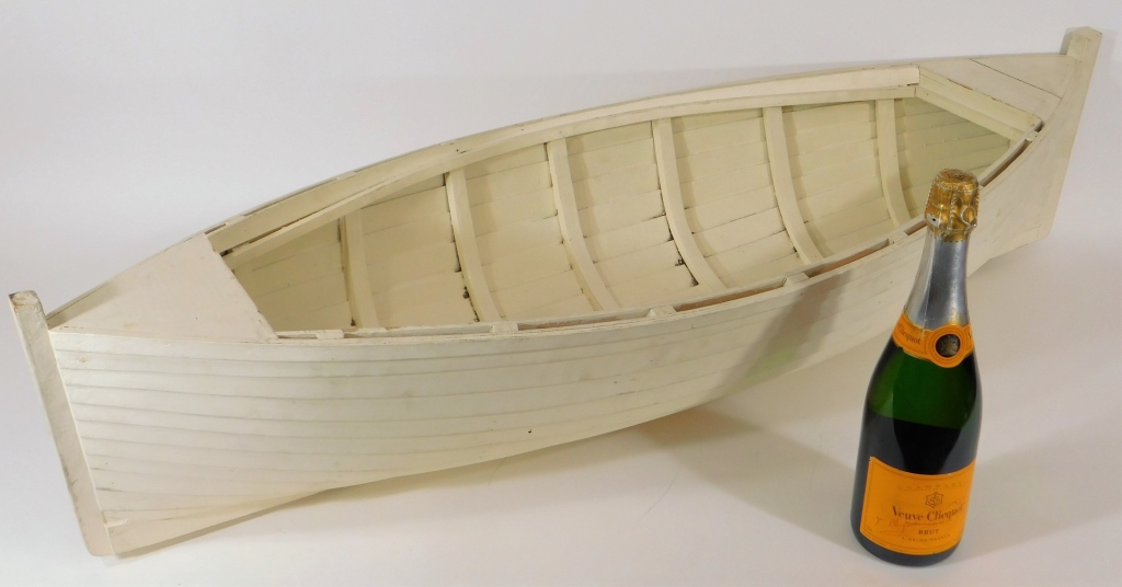 Appraisal: CARVED PAINTED WOODEN SHIPLAP DORY BOAT MODEL United States Mid